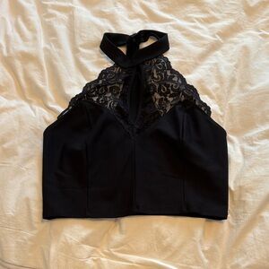 Black Lace Halter Crop Top